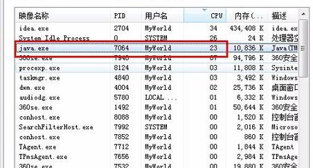 任务管理器中查看java进程id